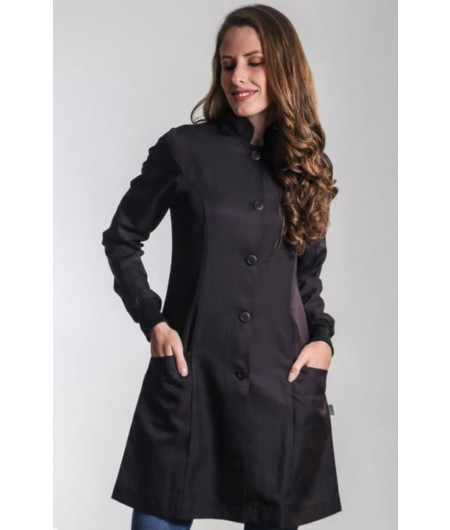 Jaleco Feminino Gola Padre All Black Preto Com Punho Acinturado Personalizado