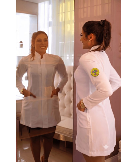 Jaleco Branco Feminino Radiologia Personalizado Acinturado