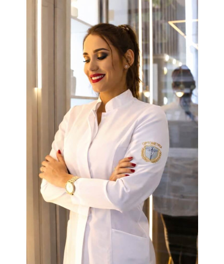 Jaleco Feminino Optometria Brasão Personalizado Acinturado