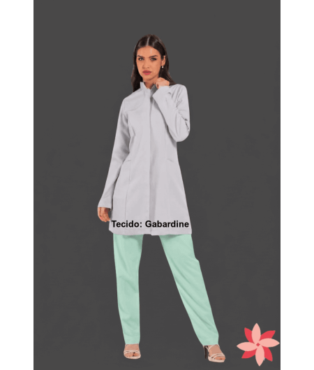 Jaleco Feminino Gola Padre CINZA CLARO Acinturado e personalizado  -frente