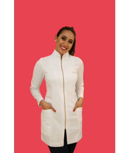 Jaleco Gola Padre BRANCO SLIM com Zíper Andressa -Sem Punho