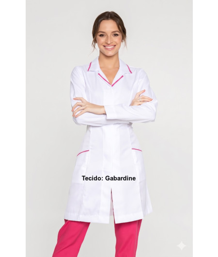 Jaleco Gola Tradicional com Debrum Rosa Pink Feminino Acinturado- Frente