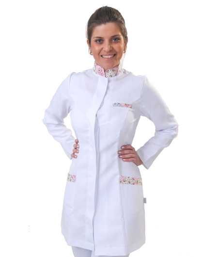 Jaleco Gola Padre Suavidade detalhe Estampado Feminino Acinturado 