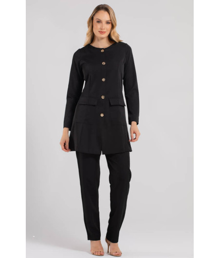 Jaleco Jeniffer PRETO SLIM Feminino Acinturado - Manga Longa