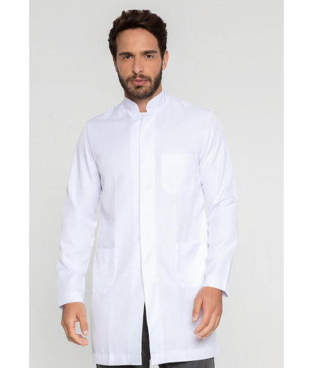 Jaleco Masculino Gola Padre Branco 100%algodão com botão escondido e personalizado com bordado - FRENTE