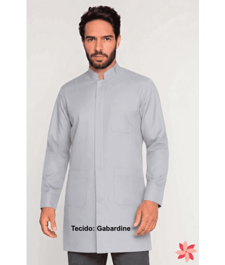 Jaleco Masculino Gola Padre CINZA CLARO com botão Escondido