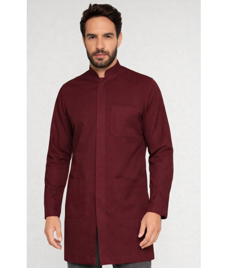 Jaleco Masculino Gola Padre MARSALA com botão Escondido