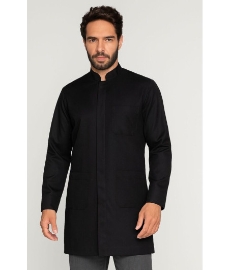 Jaleco Masculino Gola Padre Preto com botão Escondido