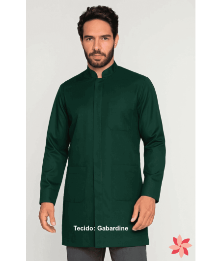 Jaleco Masculino Gola Padre VERDE ESCURO com botão Escondido