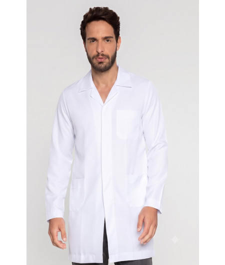 Jaleco Masculino Gola Tradicional Branco 100%algodão com botão escondido e personalizado com bordado - FRENTE