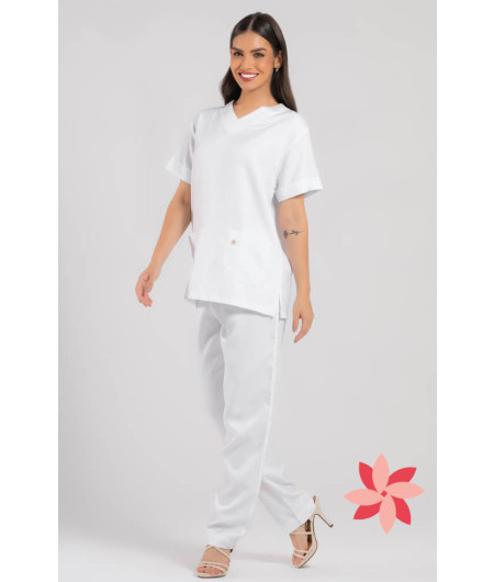 Pijama Cirúrgico Feminino Branco / Scrub Branco- Manga Curta