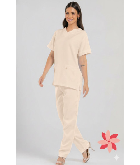 Pijama Cirúrgico Feminino Nude/ Scrub Nude- Manga Curta