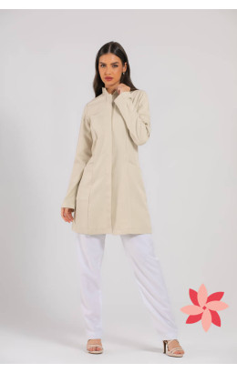 Jaleco Feminino Gola Padre NUDE / BEGE Acinturado e personalizado 
