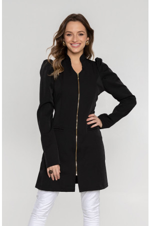 Jaleco BRENDA PRETO SLIM c/Manga Bufante e Ziper Feminino Acinturado