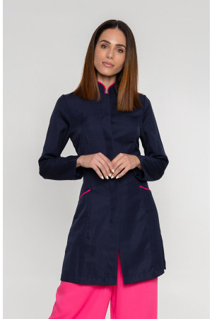 Jaleco Feminino Gola Padre Azul Marinho Debrum Rosa Acinturado Jaleco Feminino Gola Padre Azul Marinho Debrum Rosa Acinturado
