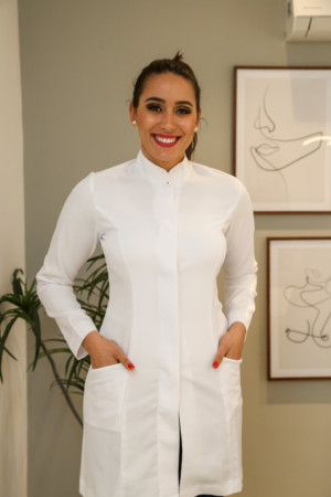 Jaleco Feminino Gola Padre Branco Acinturado 