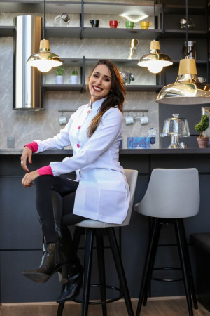 Jaleco Gola Padre Botão Pink(Rosa) e punho Cláudia Acinturado Jaleco Gola Padre Botão Pink(Rosa) e punho Cláudia Acinturado