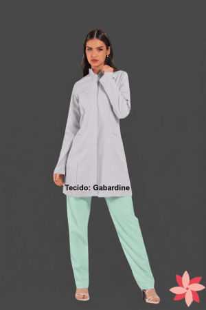 Jaleco Feminino Gola Padre CINZA CLARO Acinturado e personalizado  -frente