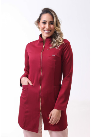Jaleco Gola Padre BORDO MARSALA com Zíper Andressa Feminino Acinturado Jaleco Gola Padre BORDO MARSALA com Zíper Andressa Feminino Acinturado