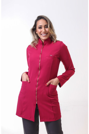 Jaleco Gola Padre CEREJA com Zíper Andressa Feminino Acinturado Jaleco Gola Padre CEREJA com Zíper Andressa Feminino Acinturado