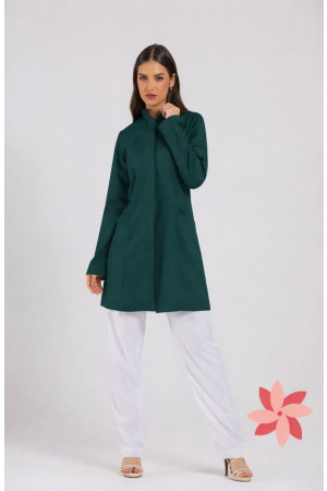 Jaleco Feminino Gola Padre Verde Escuro Acinturado e personalizado -frente