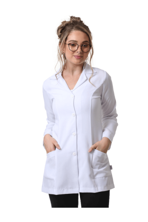 Jaleco Feminino Gola Tradicional 100% Algodão Acinturado Botões Visiveis