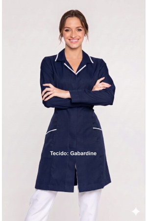 Jaleco Gola Tradicional Azul Marinho Debrum Branco Feminino Acinturado