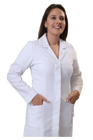 Jaleco Gola Tradicional Bordado Inglês e RENDA Feminino Acinturado Jaleco Gola Tradicional Bordado Inglês e RENDA Feminino Acinturado
