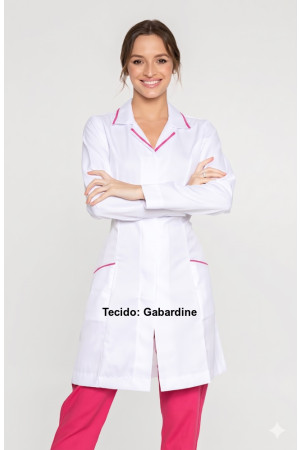 Jaleco Gola Tradicional com Debrum Rosa Pink Feminino Acinturado- Frente
