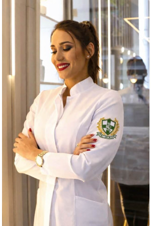 Jaleco Feminino Biomedicina Brasão Personalizado Acinturado