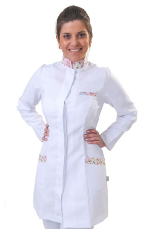 Jaleco Gola Padre Suavidade detalhe Estampado Feminino Acinturado 