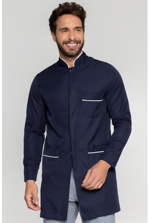Jaleco Masculino Gola Padre Azul Marinho com Debrum Branco Jaleco Masculino Gola Padre Azul Marinho com Debrum Branco