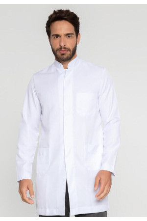 Jaleco Masculino Gola Padre Branco 100%algodão com botão escondido e personalizado com bordado - FRENTE