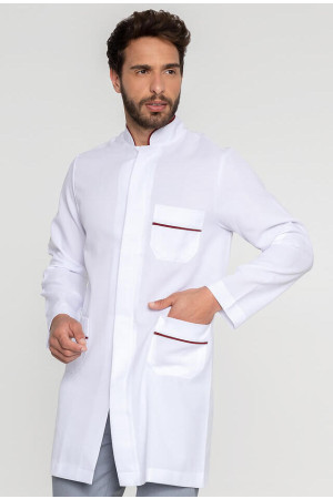 Jaleco Masculino Gola Padre Branco com Debrum Bordô Jaleco Masculino Gola Padre Branco com Debrum Bordô