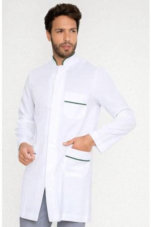 Jaleco Masculino Gola Padre Branco com Debrum Verde - Frente
