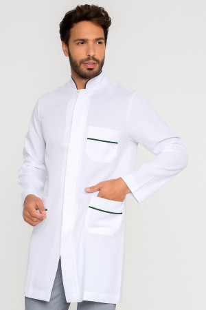Jaleco Masculino Gola Padre Branco com Debrum Verde - Frente