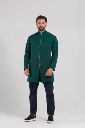 Jaleco Gola Padre VERDE ESCURO SLIM com Zíper Masculino Jaleco Gola Padre VERDE ESCURO SLIM com Zíper Masculino