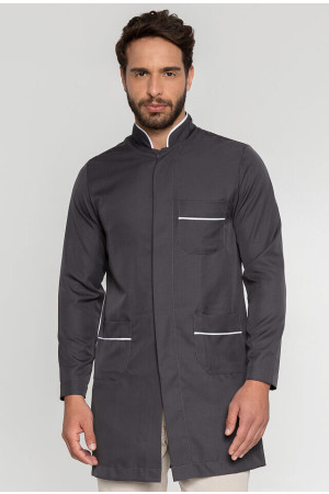 Jaleco Masculino Gola Padre Grafite com Debrum Branco Jaleco Masculino Gola Padre Grafite com Debrum Branco