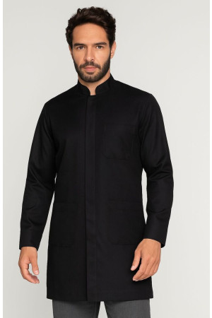 Jaleco Masculino Gola Padre Preto com botão Escondido