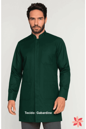Jaleco Masculino Gola Padre VERDE ESCURO com botão Escondido