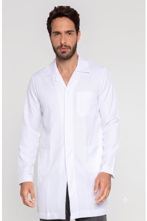 Jaleco Masculino Gola Tradicional Branco 100%algodão com botão escondido e personalizado com bordado - FRENTE