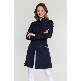 Jaleco Gola Padre AZUL Marinho Debrum Branco Feminino Acinturado