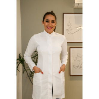 Jaleco Feminino Gola Padre Branco Acinturado