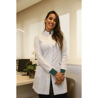 Jaleco Gola Padre Branco Debrum VERDE e punho Feminino Acinturado