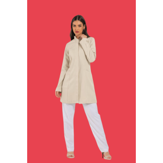 Jaleco Feminino Gola Padre NUDE / BEGE Acinturado e personalizado