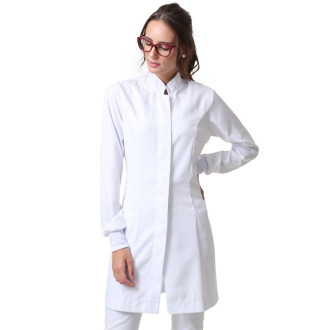 Jaleco Feminino Gola Padre Branco Acinturado Com Punho 