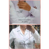Kit com 2 Jalecos Feminino Gola Padre Branco Acinturado com Botões Visíveis e Punho (Azul e Rosa Claudia)- Com punho e Sem Punho