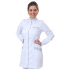 Jaleco Feminino Gola Padre Blue Flower Acinturado Com Punho e detalhe estampado - Frente