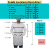 Tabela de Medidas Jaleco Masculino Gola Padre Branco com Debrum Verde
