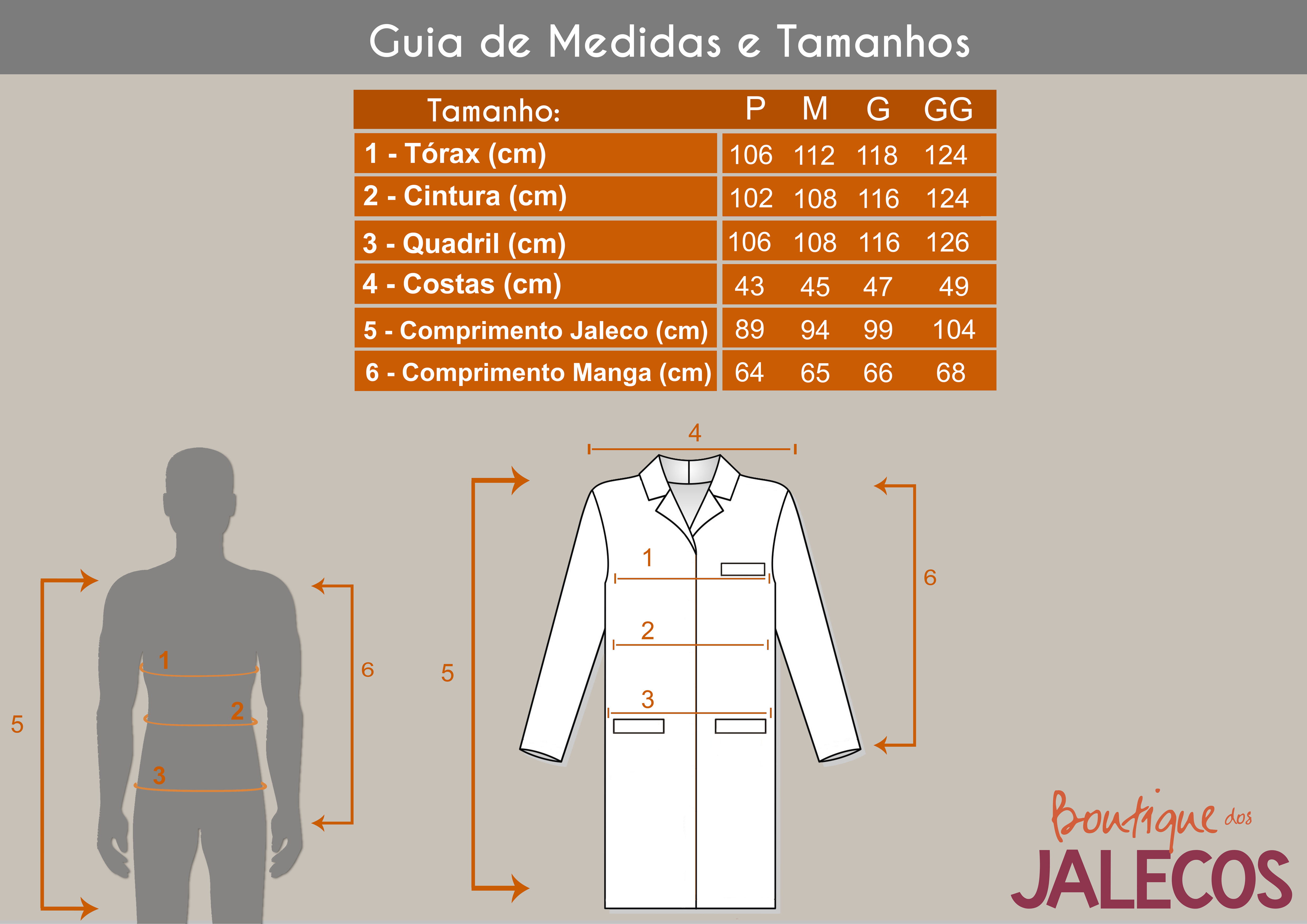 Tabela de Medidas Masculino Medidas jalecos Masculinos